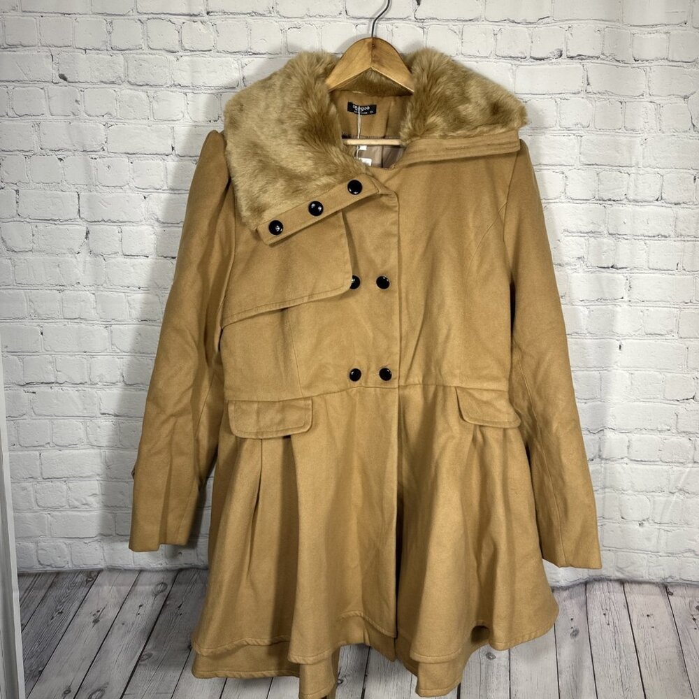 Zeagoo Women's 2XL Faux Fur Lapel Double-Breasted Thick Trench Coat NWT